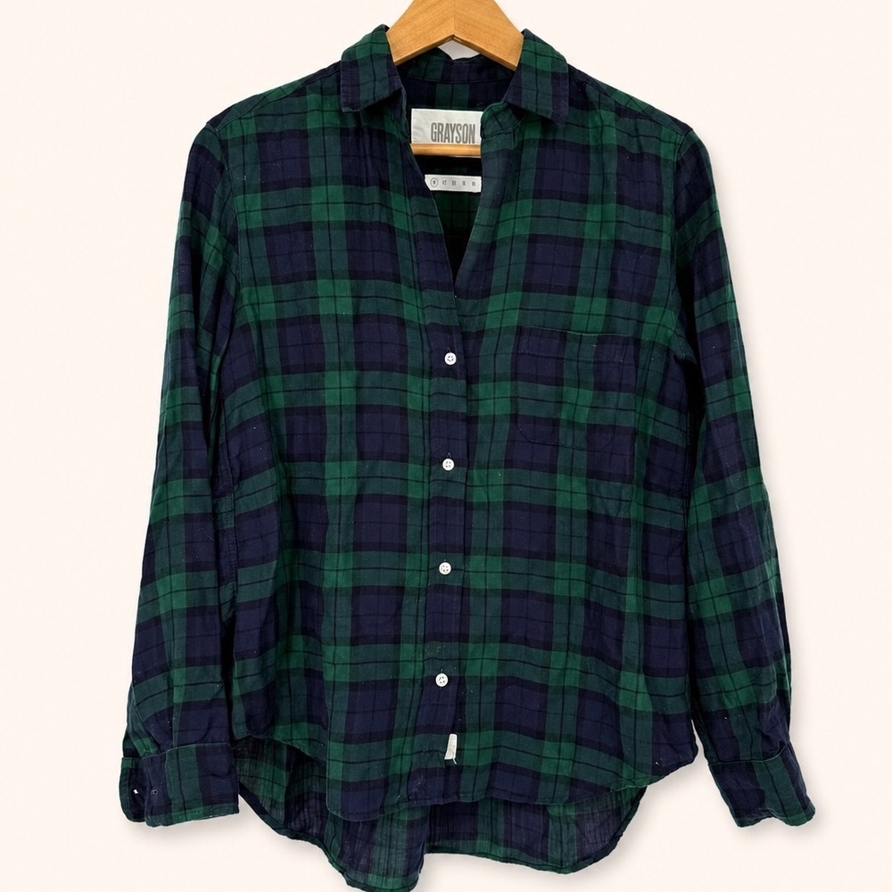 Grayson Frank Eileen 01 XS Top‎ The Hero Flannel Shirt Plaid Quiet Luxury Cozy